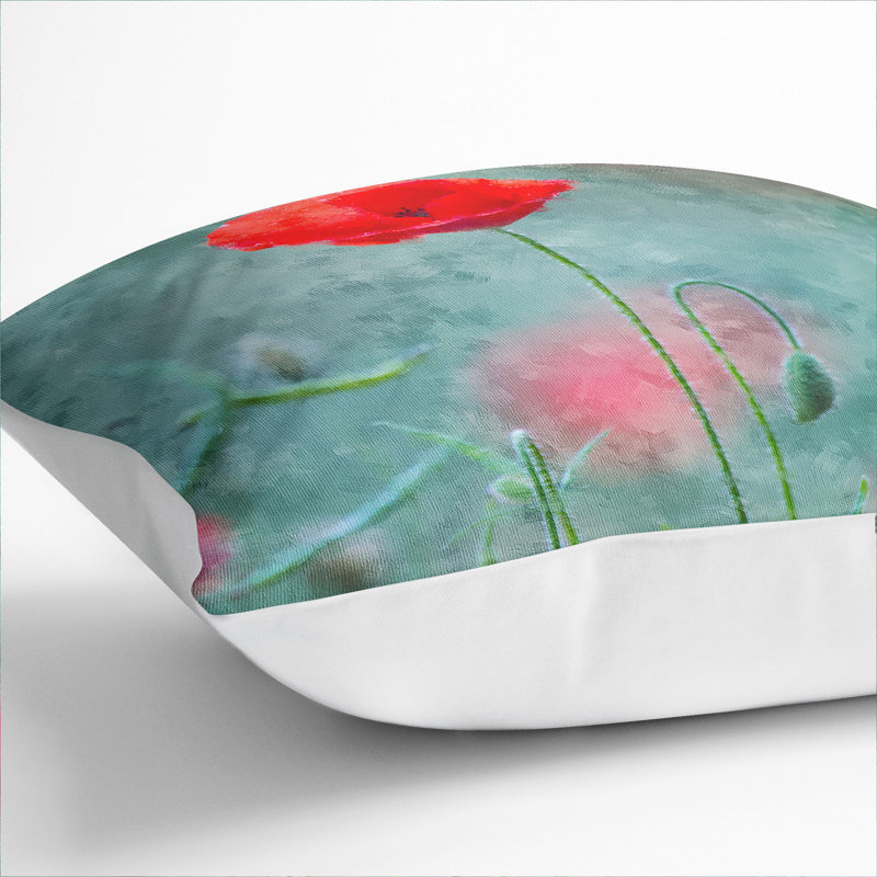 A Lone Poppy Flower Square Throw Cushion, White, 55cm H x 55cm W x 20cm D
