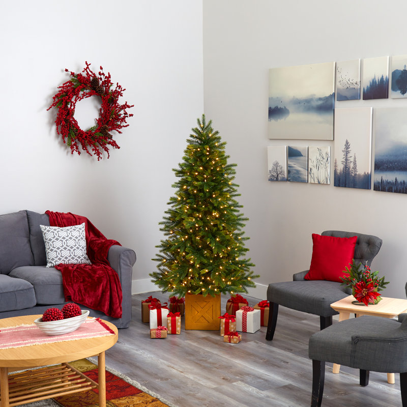 Sapin de Noël vert plume artificielle réaliste avec lumières DEL, H 6 pi