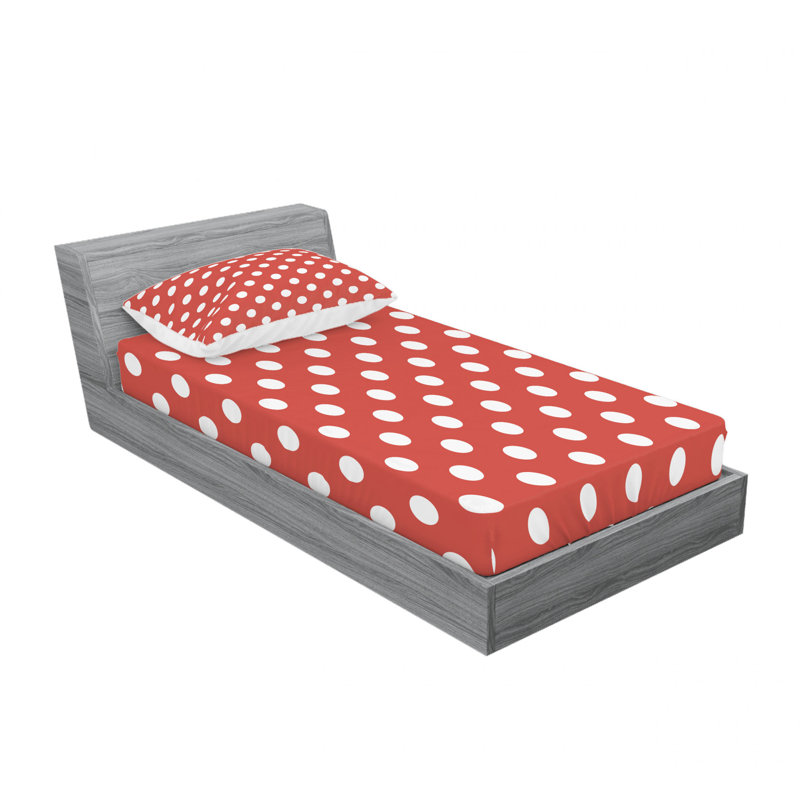 Twin Vermilion and White Polka Dot Microfiber Sheet Set