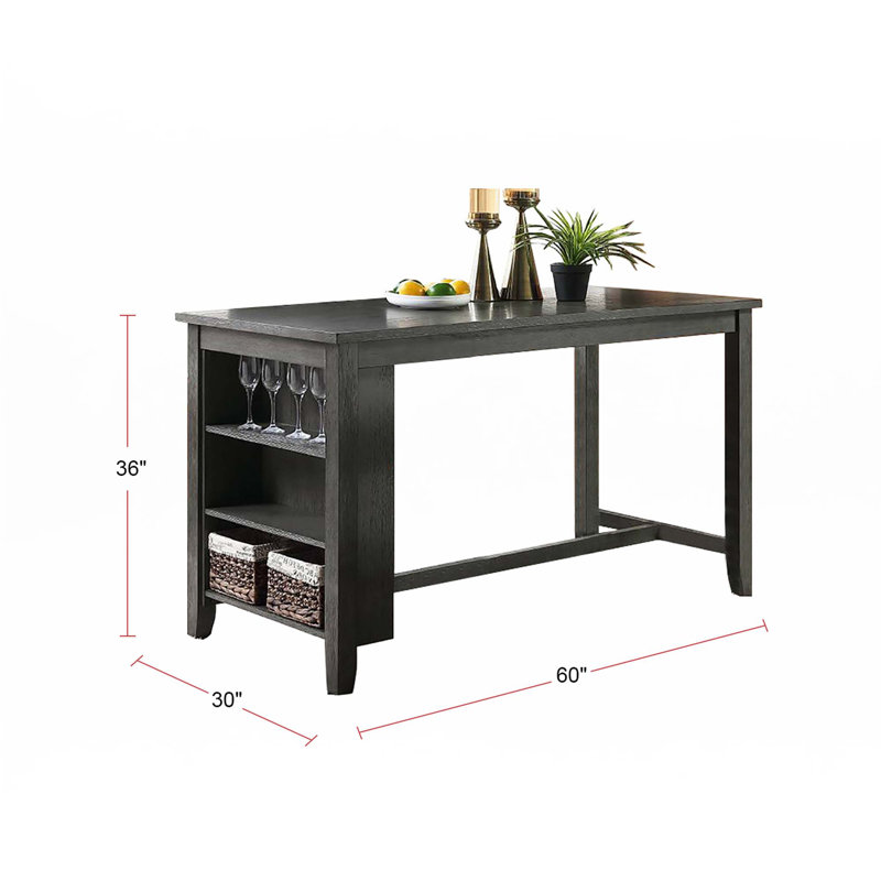 Table de salle à manger rectangulaire à hauteur de comptoir en bois avec rangement en noir (table seulement)