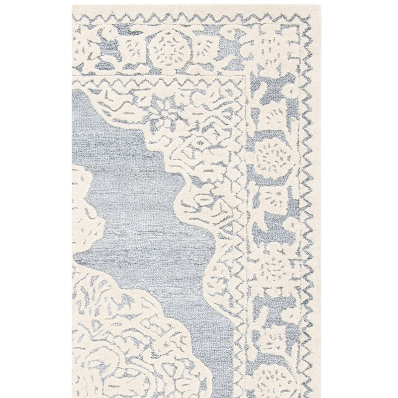 Micro-Loop Hand Tufted Wool/Cotton Oriental Rug in Ivory, Square 5'