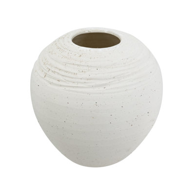 Round Hand-Pulled Ceramic Vase With Speckled White Finish