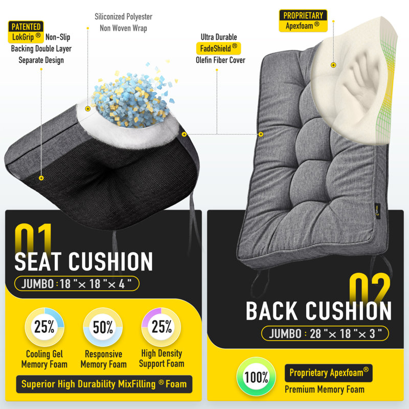 Coussin de chaise berçante antidérapant en mousse à mémoire de forme SUNROX, L 17 po x P 17 po, Gris anthracite chiné