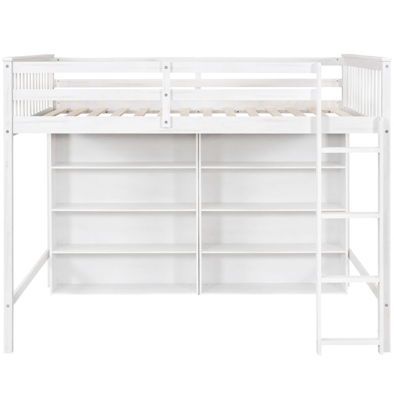 Lit mezzanine avec 8 tablettes ouvertes, blanc, Blanc