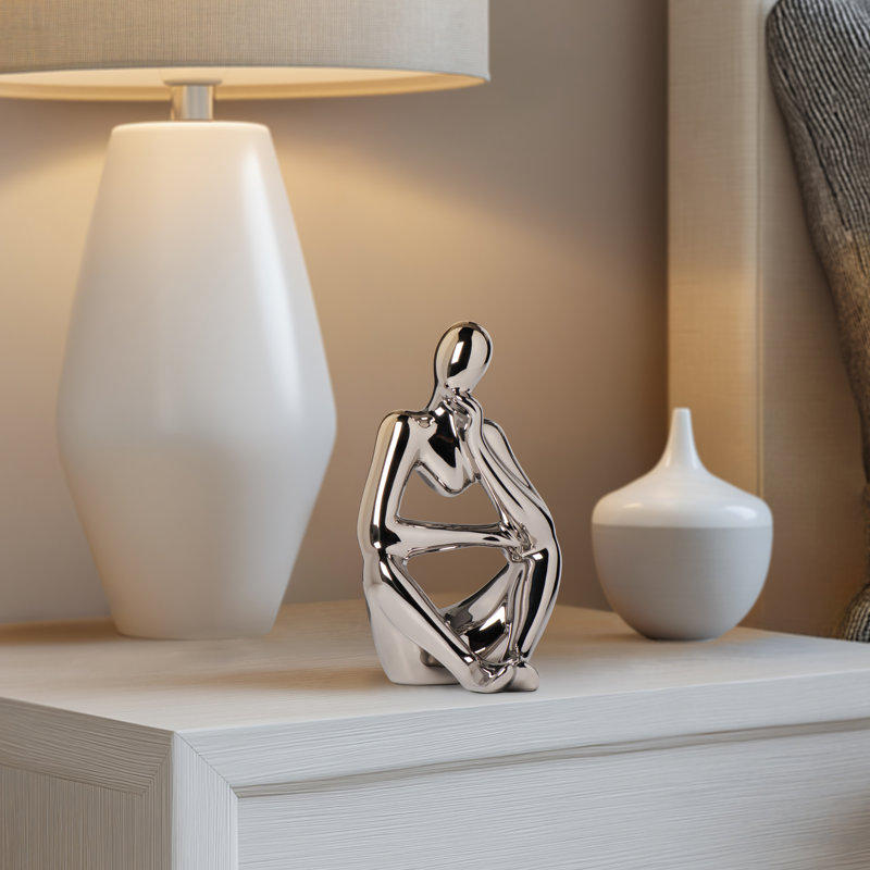 Sculpture moderne homme réfléchissant (argent réfléchissant), Argent argent