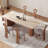 6 - Person Beige+Nut-brown Rectangular Solid Wood Sintered Stone Tabletop Dining Table Set