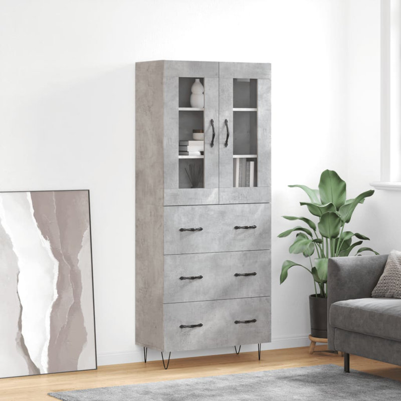 Tetteh 2 Door Manufactured Wood Wardrobe, Concrete Grey