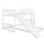 Lit simple au-dessus d'un lit superposé blanc avec glissade et montage latéral, composition en bois de pin massif, idéal pour les chambres de petite taille, éléments de conception gris, support de lattes en blanc, cadre de table réversible,