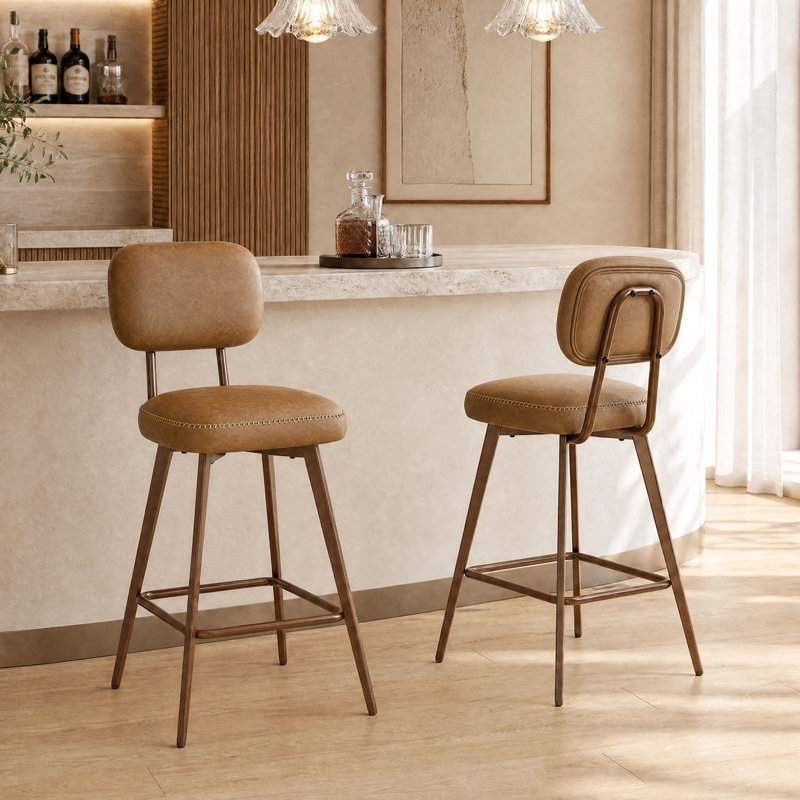 Swivel Upholstered Counter Stool with Metal Frame, Brown
