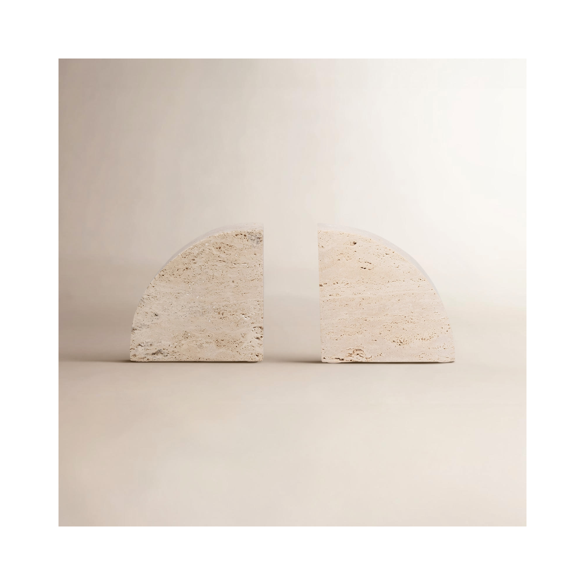 Elegant Travertine Stone Half Dome Bookends, Tan - Enrich Your Reading Space with Natural Style