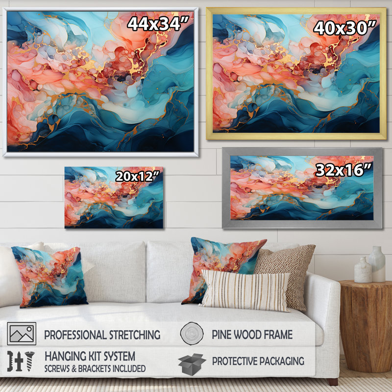 Impression sur toile abstraite «Alco, Cadre simple noir, H 12 po x l 20 po x P 1 po