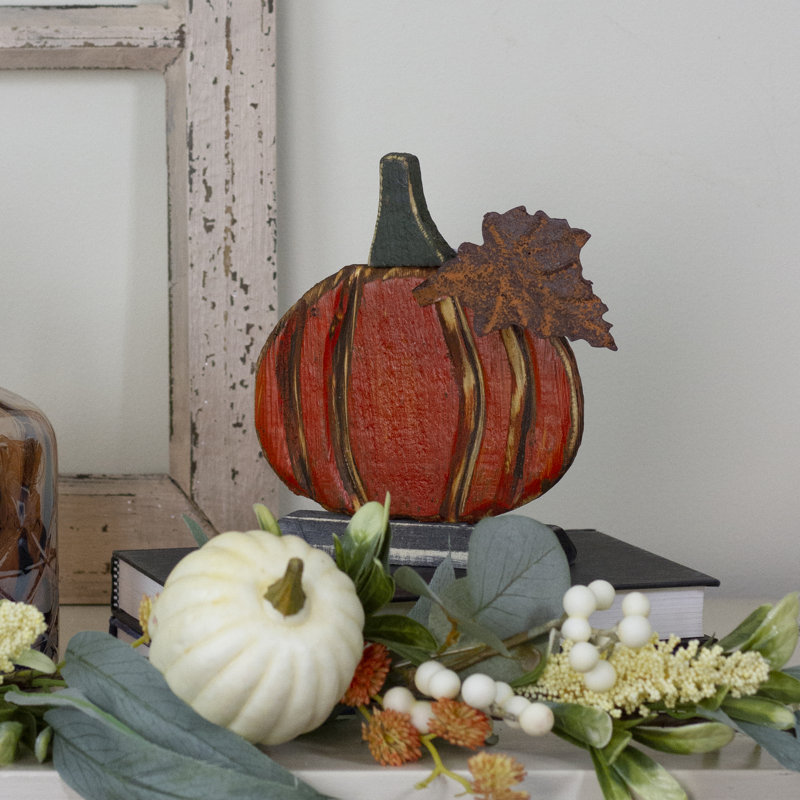 Décoration de citrouille d'automne en bois sculpté orange 6,5 po