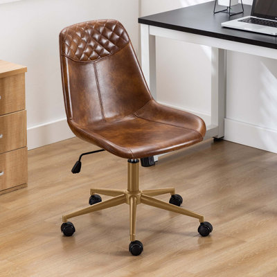 Keavey 23" wide Leather Mid Back Armless Swivel Adjustable Seat Height Home Office Task Chairs