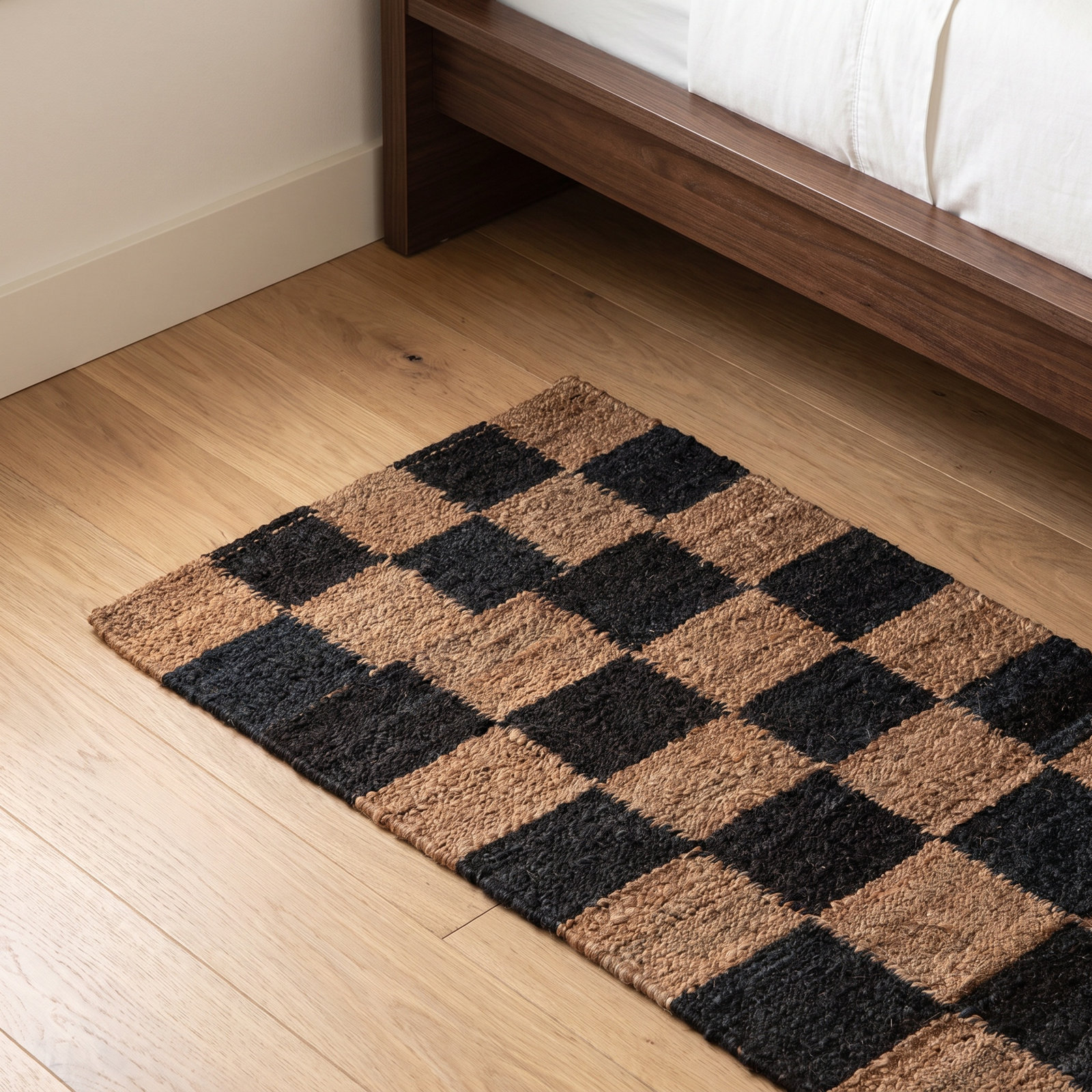 Madalene Tobacco Charcoal Checkered Jute Rug, Runner 2'6" x 8'