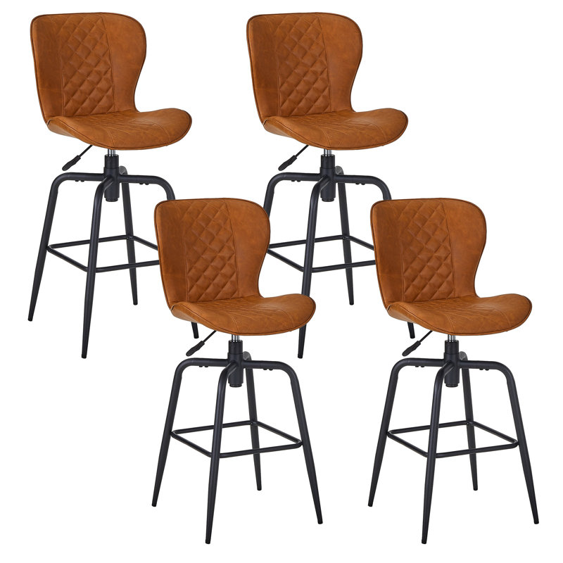 Abraham Set of 4 Swivel Bar Stools, Adjustable Height Faux Leather Counter Stools with Backrest, Metal 4 Legs Modern Bar Dining Chairs for Kitchen Island, Pub, Bistro