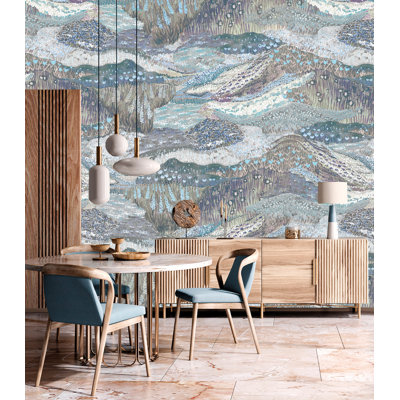 Lilac Panoramic Valleys Print Textured Wallpaper
