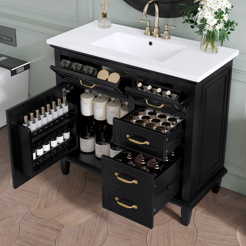 Meuble-lavabo 36 po avec comptoir en céramique, Noir