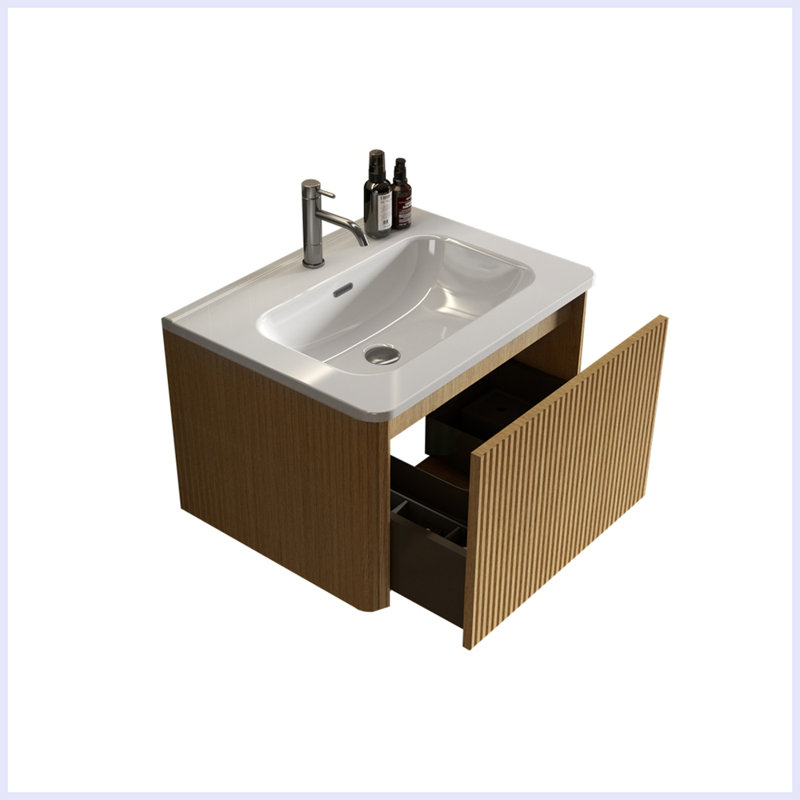 Meuble-lavabo moderne avec lavabo en céramique blanche, Chêne