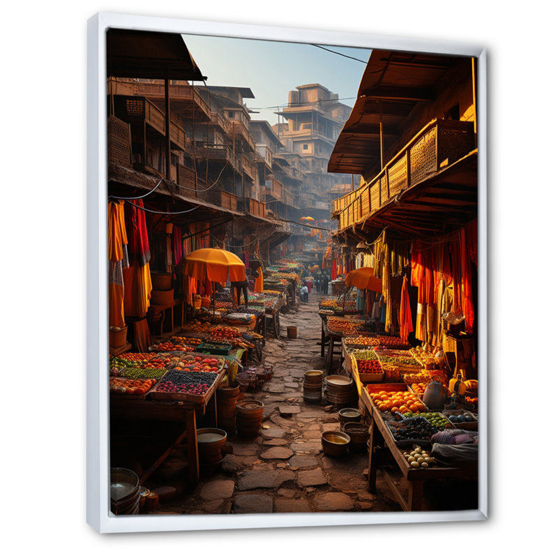 «Yavonna Indian Art Vibrant Bazars», reproduction sur toile, H 32 po x l 16 po x P 1 po, Cadre flottant blanc