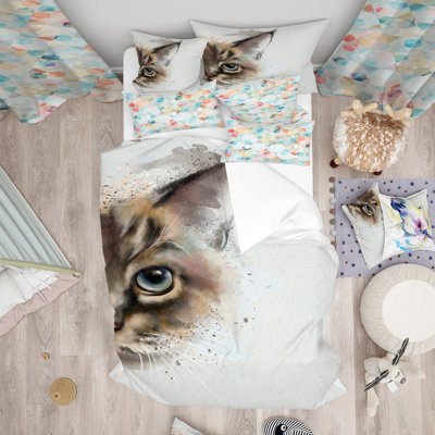 Ensemble de housse de couette aquarelle demi-face designart cat