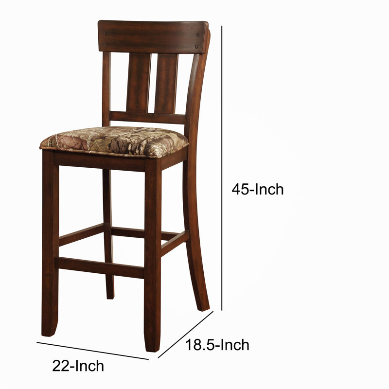 Wooden Bar Stool with Camouflage Fabric Seat