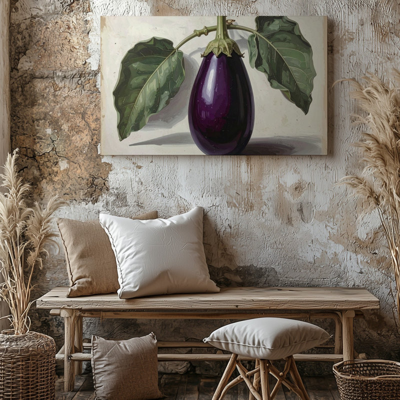 Toile, art aubergine botanique sur toile parchemin, H 30 po x l 40 po