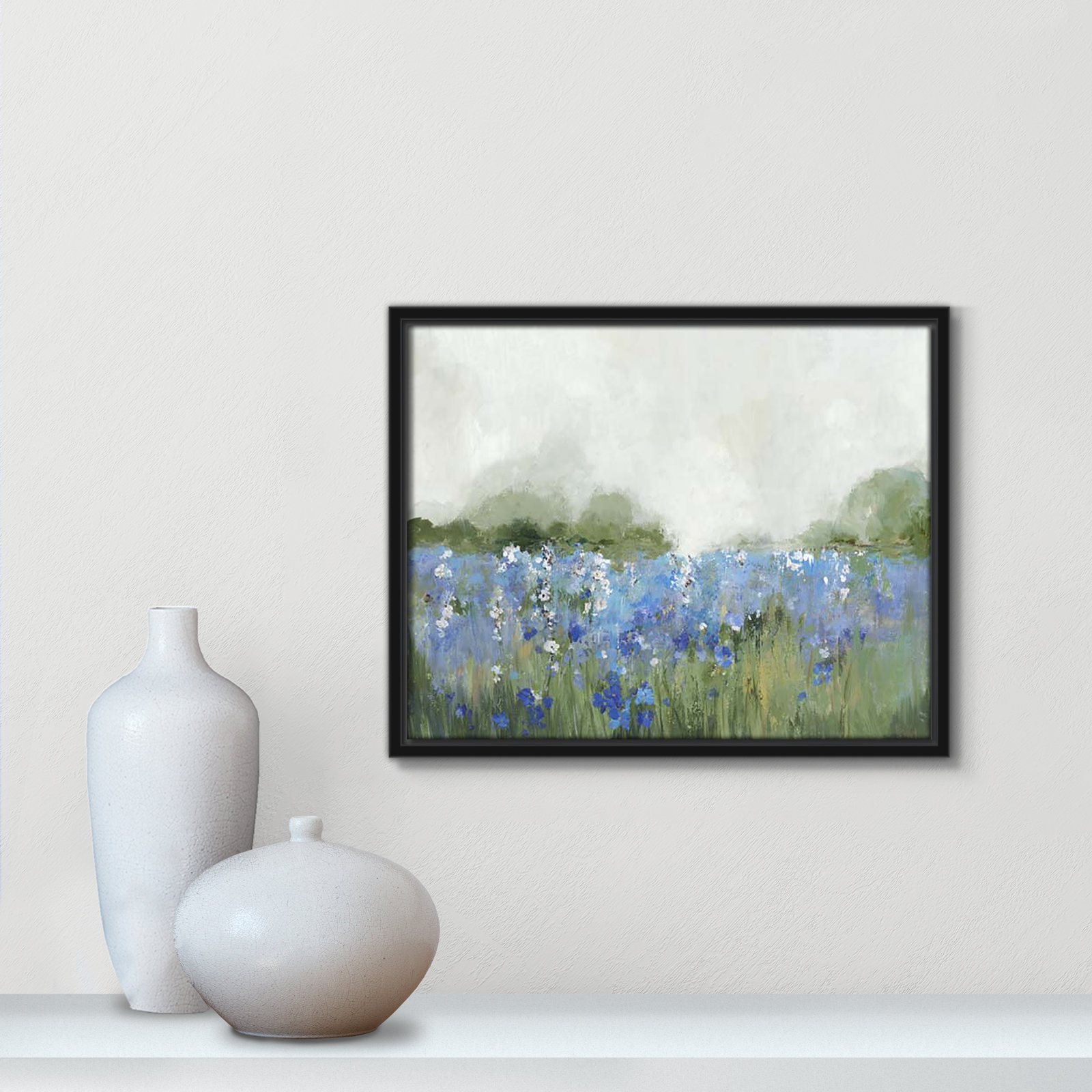 Meadows Bluebells Field by Allison Pearce, 12.5" H x 15.5" W x 2" D, Black Framed