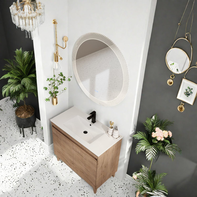 Meuble-lavabo moderne (avec meuble-lavabo et lavabo), meuble-lavabo en chêne de 36 pouces, Brun
