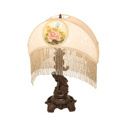 Lampe de table 23 po avec revers peint en tissu et roses