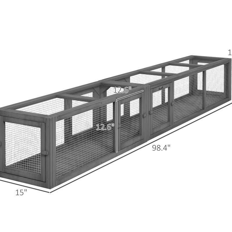 Tunnel pour chat d'extérieur, 98 po, combinable, gris foncé en bois pour animal de compagnie Adventure Time gris, 8 portes, divertissement combinable