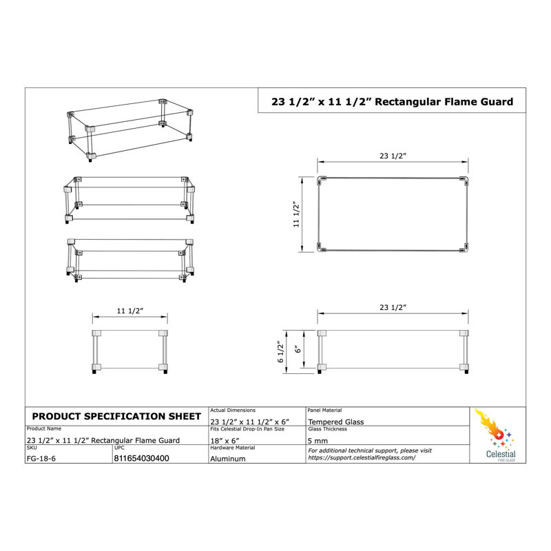 Rectangle Fire Pit Wind Guard , 23" W x 11" D x 6" H