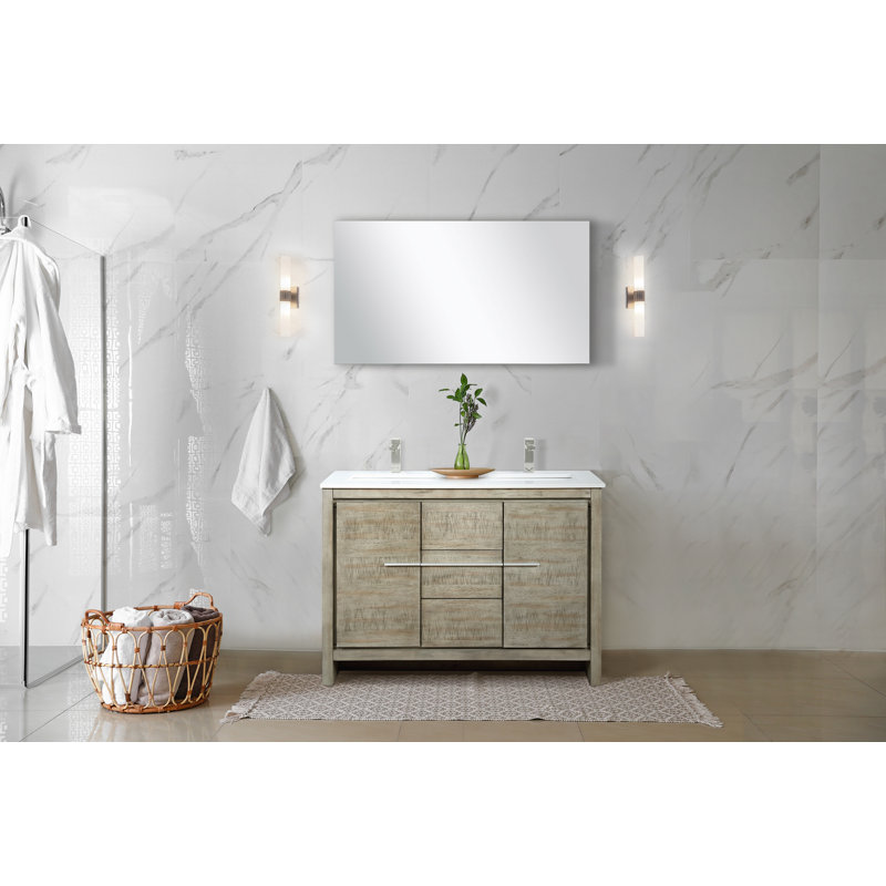 Lafarre Lafarre 48 in W x 20 in D Rustic Acacia Double Bath Vanity, White Quartz Top and 43 in Mirror, White Cultured Marble