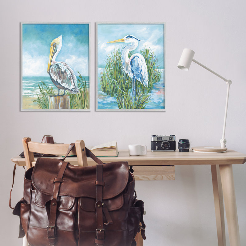 «Pelican & Heron» par Beachside, ensemble de 2 giclées encadrées, design par Diane Kater, H 30 po x l 48 po
