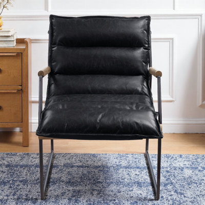 Fauteuil d'appoint Luberzo espresso vieilli en cuir fleur avec finition fer mat