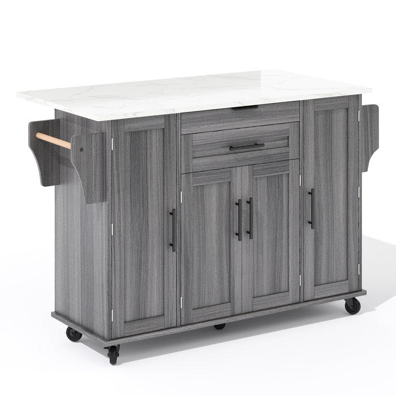 Wood Kitchen Island, Grey/White