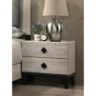 Table de chevet 2 tiroirs crème avec pieds noirs et plateau rectangulaire en finition pour la commodité de la chambre à coucher