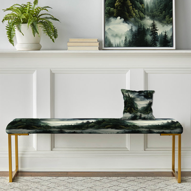 Misty Forest Moody Patterns - Banc tapissier doré abstrait