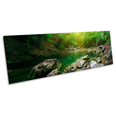 Mountain River Forest Landscape - Wrapped Canvas Panoramic Art Prints