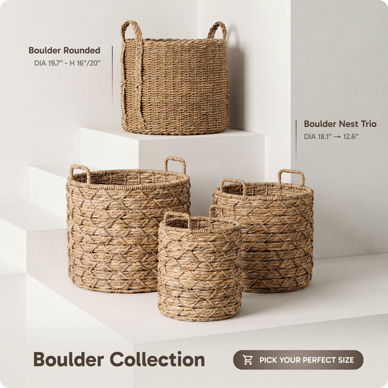 Panier de rangement décoratif et fonctionnel en jonc naturel tissé à la main avec poignées
