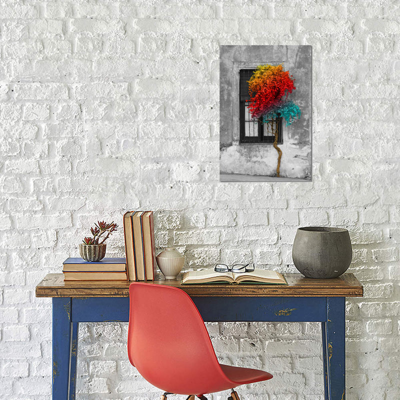 Tree In Front Of Window Rainbow Pop Colour Pop - Print on Canvas, 66.04 cm H x 45.72 cm W x 1.91 cm D, Wrapped Canvas