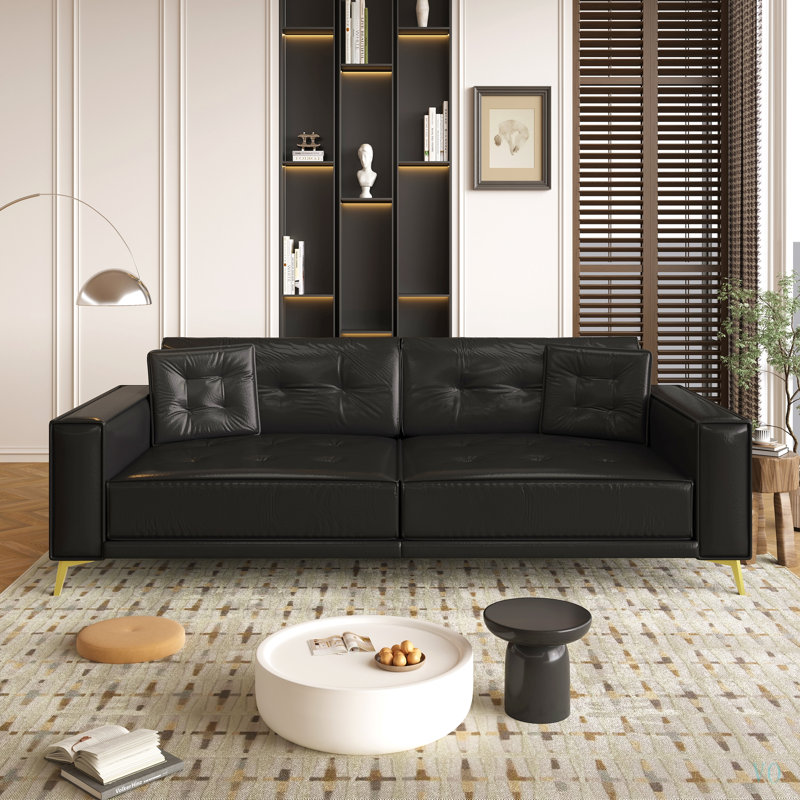 Canapé-lit gigogne de 234 cm (92,1 po), canapé-lit convertible 3 en 1 en similicuir avec accoudoirs ultra larges, canapé moderne capitonné, canapé 4 places avec 2 coussins pour salon