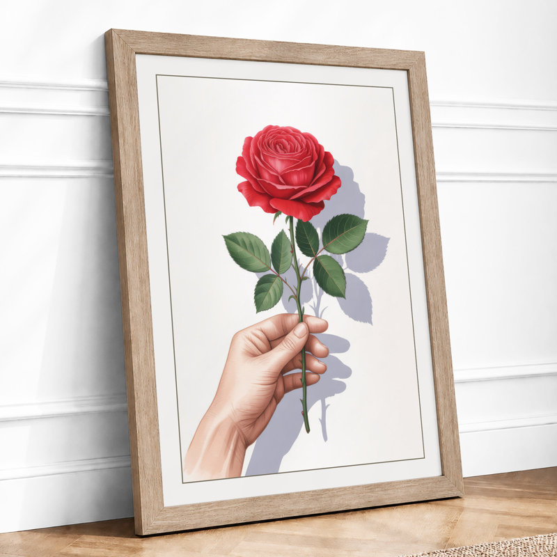 Rose In Open Hand Botanical - Print, A2 - 59.4 x 42.0 cm, Oak