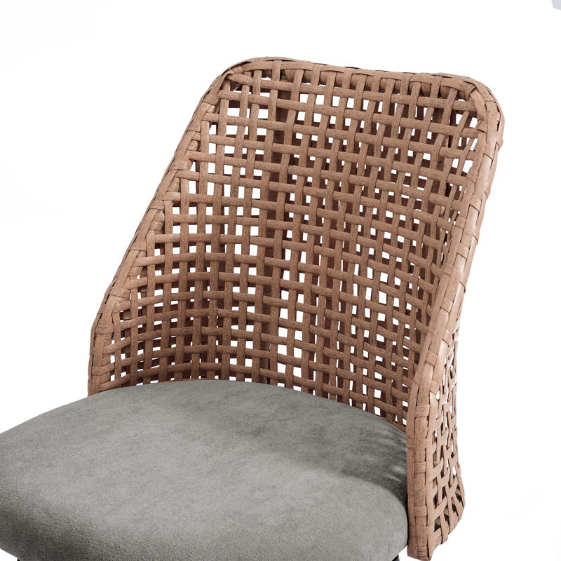 Upholstered Light Gray Rattan Full Back Counter Swivel Bar Stool, Light Gray