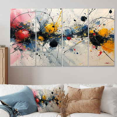 "Abstract Waves Splatter", art mural abstrait sur toile 4 pièces
