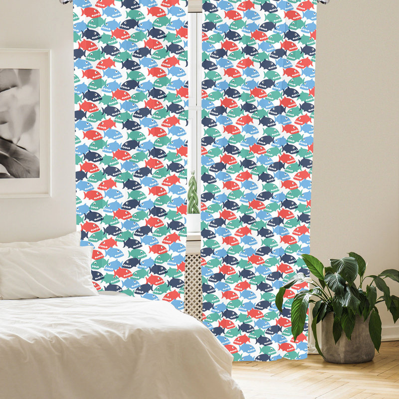Colorful Cartoon Fish Semi-Sheer Rod Pocket Curtains, 28" x 63"