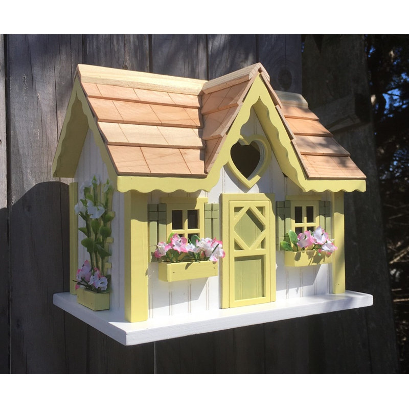 Sweetheart Cottage White and Yellow Pine Birdhouse