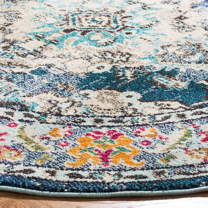 Almyra Oriental Area Rug, Round 4', Navy/Light Blue