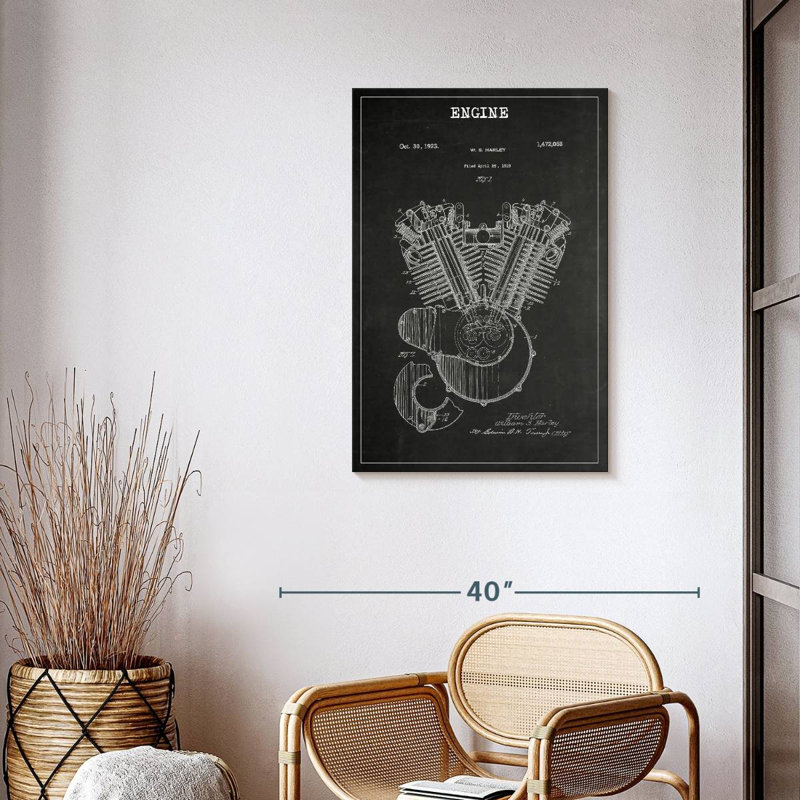 Moteur BW - impression sur toile tendue, H 36 po x l 24 po x P 1,25 po