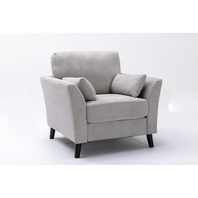 Khiron 37 Inch Armchair, Pocket Coil Springs, 2 Throw Pillows, Gray Linen Fabric