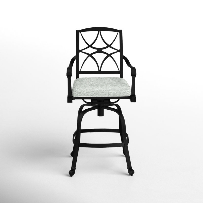 Wiltshire Outdoor Swivel Bar Stool, Textured Black, 30.25", Canvas Navy Sunbrella® Canvas